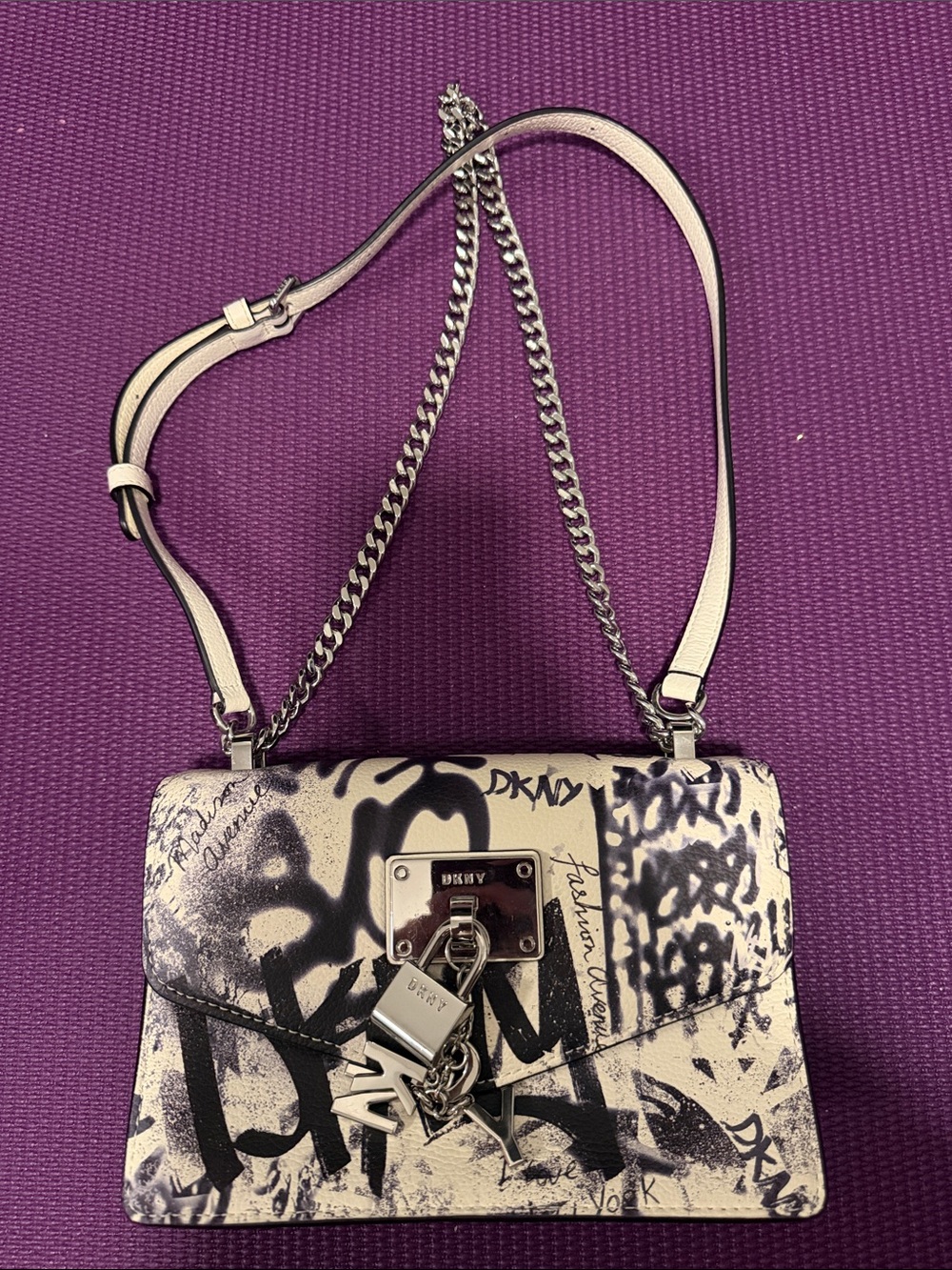 DKNY White and Black Graffiti Crossbody Shoulder Bag